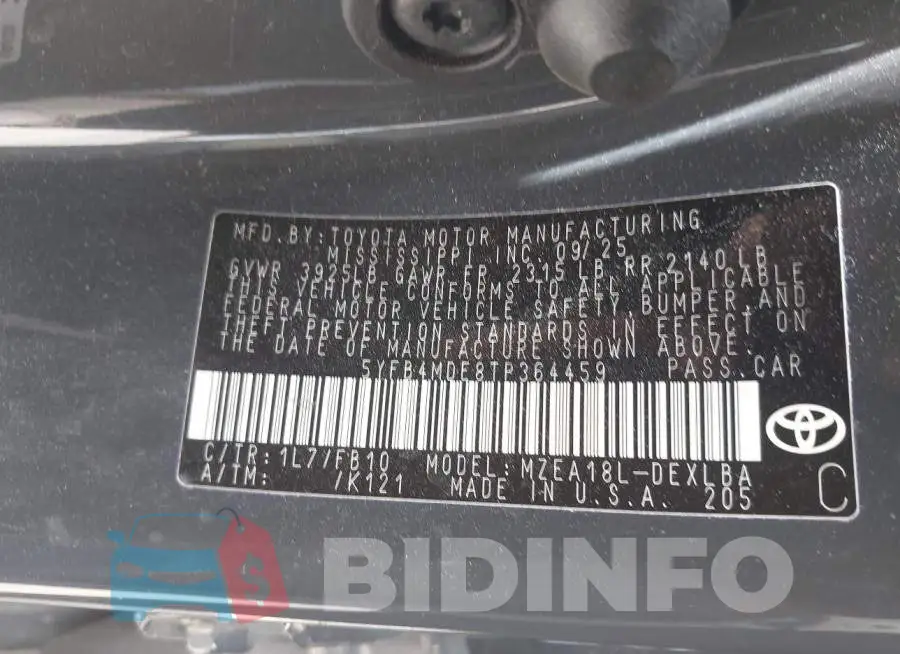 5YFB4MDE8TP364459 Photo# 9