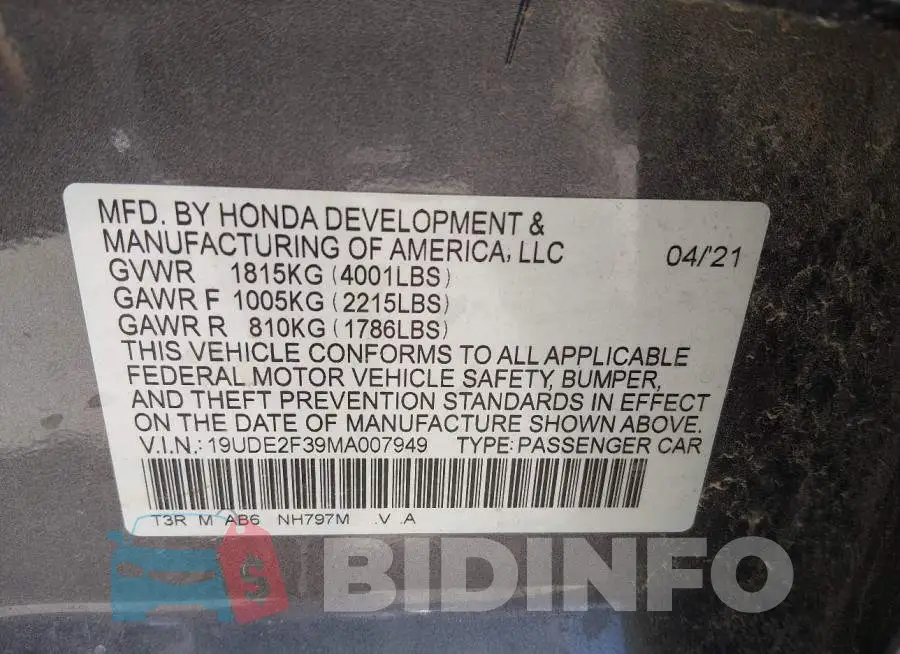 19UDE2F39MA007949 Photo# 9