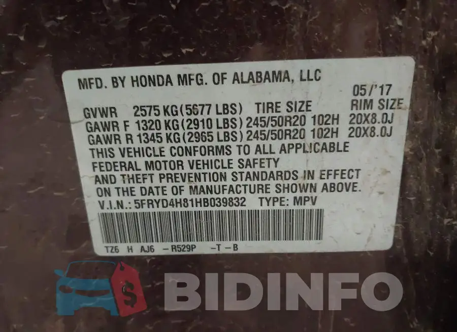 5FRYD4H81HB039832 Photo# 9