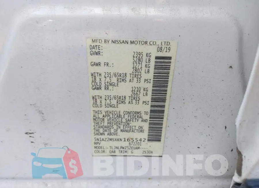 5N1AZ2MSXKN165542 Photo# 9