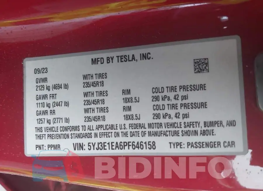 5YJ3E1EA6PF646158 Photo# 9