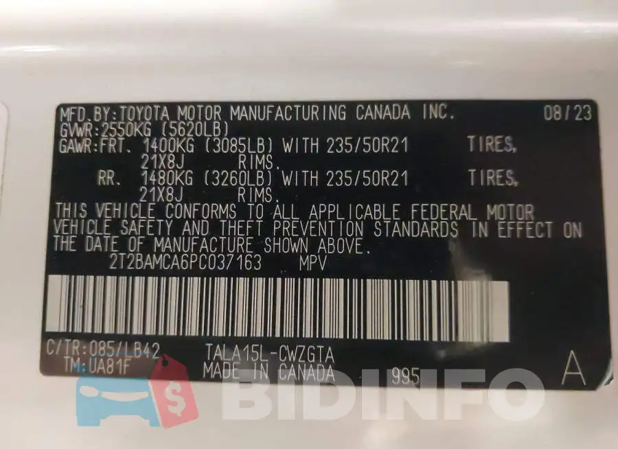 2T2BAMCA6PC037163 Photo# 9