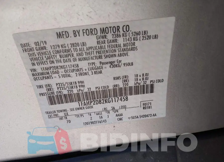 1FAHP2D82KG117458 Photo# 9
