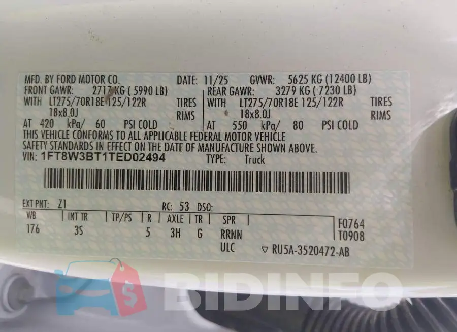 1FT8W3BT1TED02494 Photo# 9