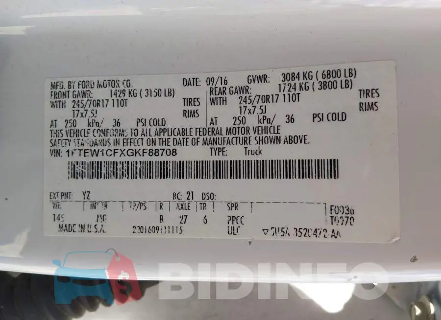1FTEW1CFXGKF88708 Photo# 9