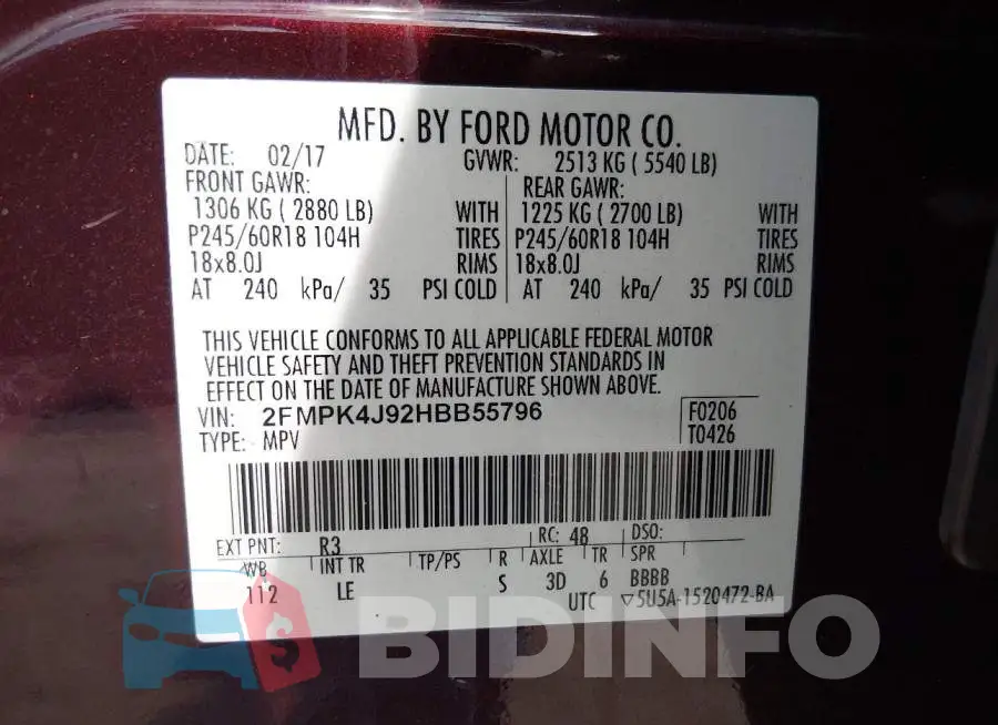 2FMPK4J92HBB55796 Photo# 9