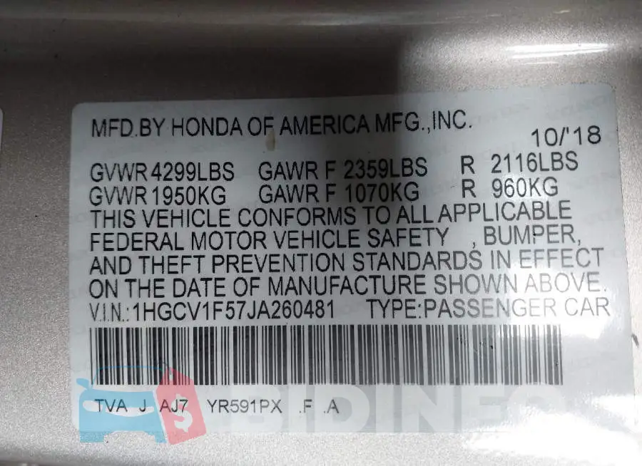 1HGCV1F57JA260481 Photo# 9
