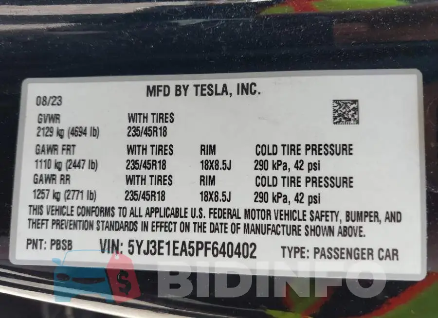 5YJ3E1EA5PF640402 Photo# 9