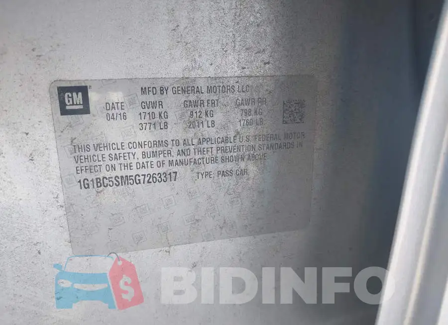 1G1BC5SM5G7263317 Photo# 9
