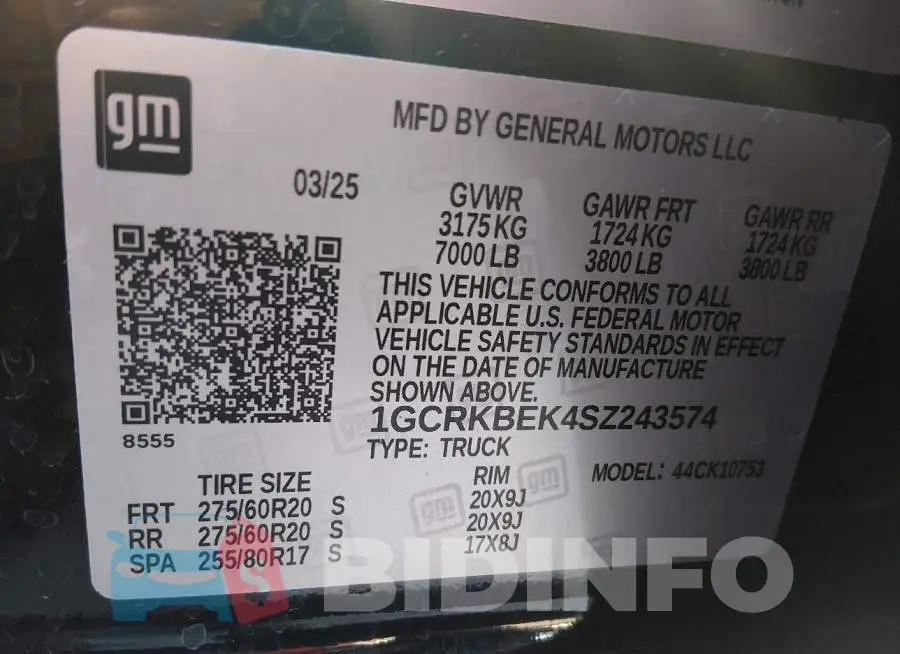 1GCRKBEK4SZ243574 Photo# 9