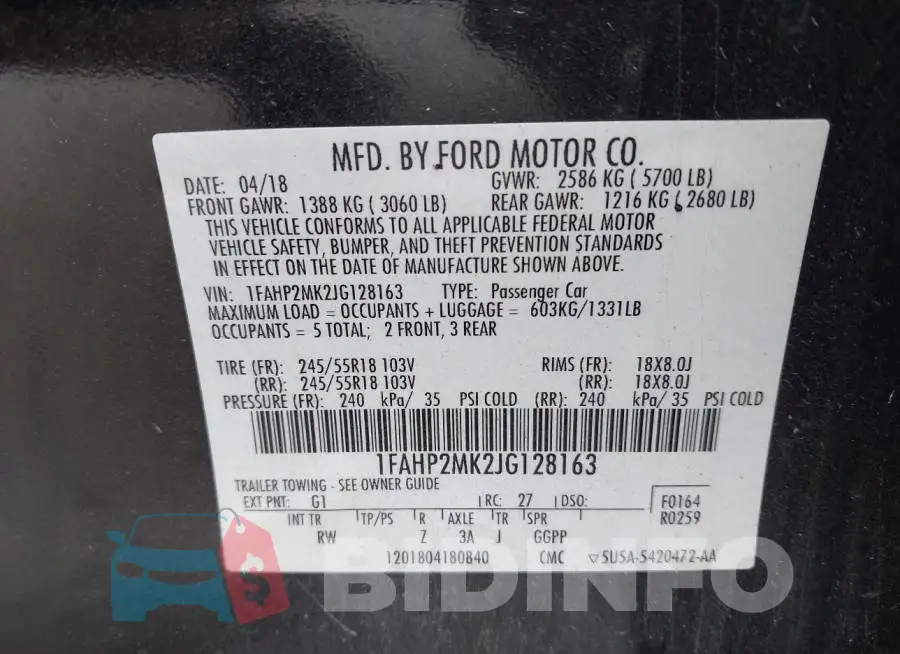 1FAHP2MK2JG128163 Photo# 9