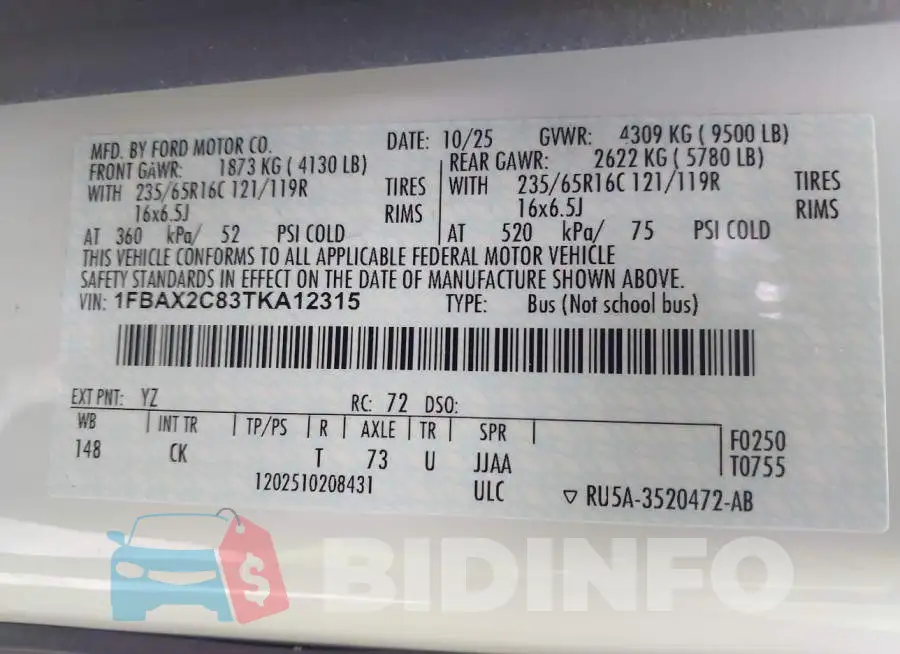 1FBAX2C83TKA12315 Photo# 9