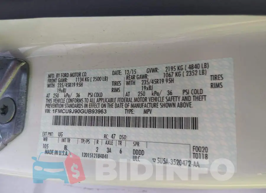 1FMCU9J90GUB93963 Photo# 9