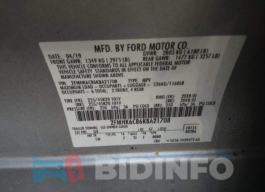 2FMHK6C86KBA21708 Photo# 9