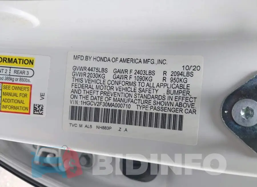 1HGCV2F30MA000710 Photo# 9