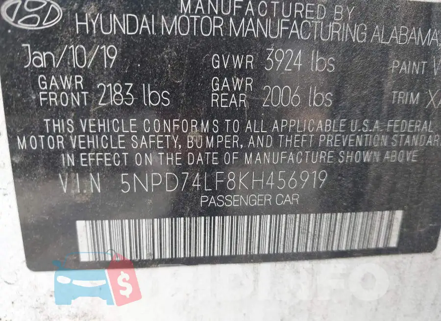 5NPD74LF8KH456919 Photo# 9
