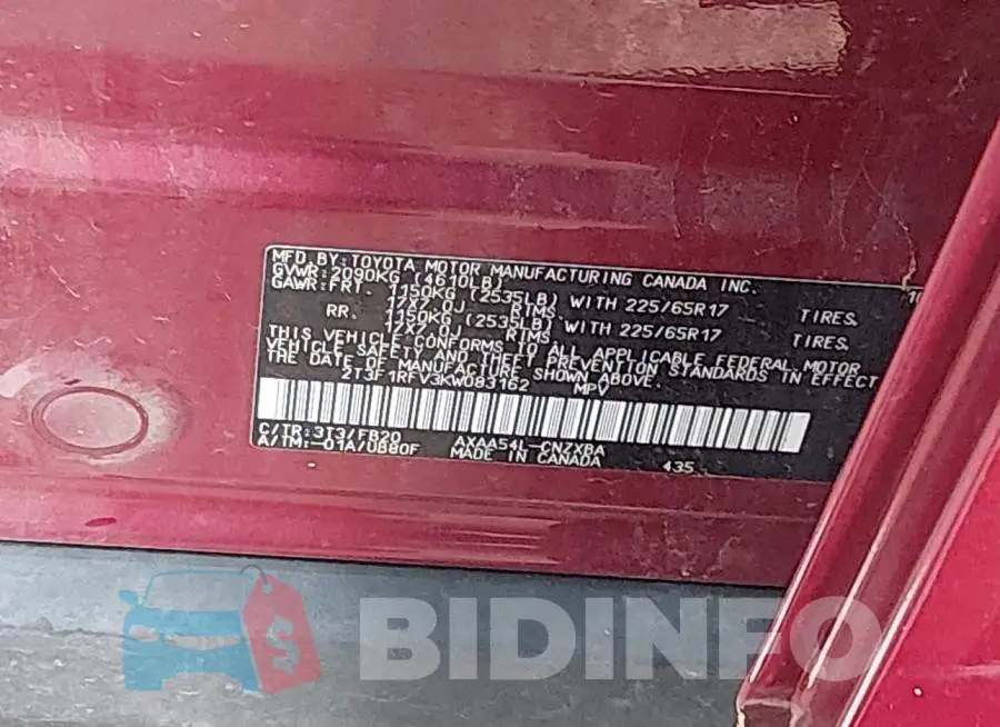 2T3F1RFV3KW083162 Photo# 9