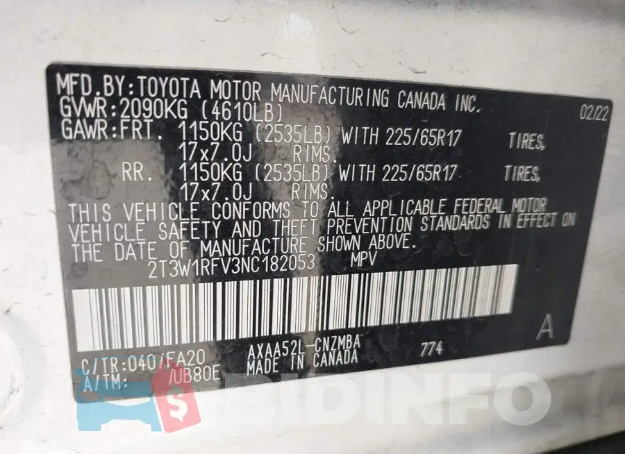 2T3W1RFV3NC182053 Photo# 9