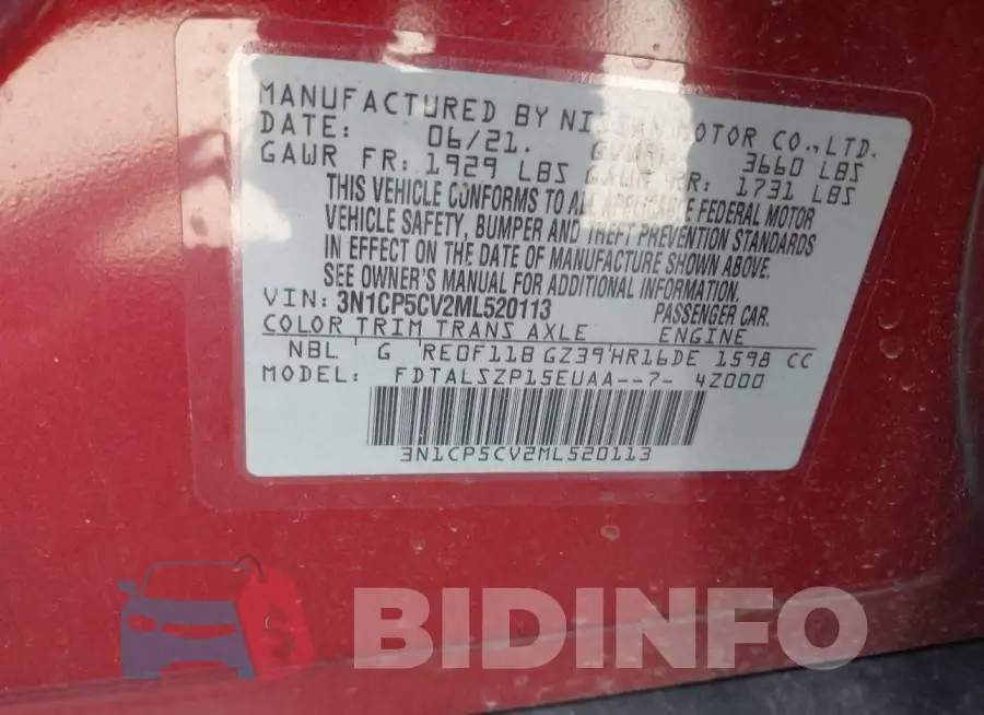 3N1CP5CV2ML520113 Photo# 9