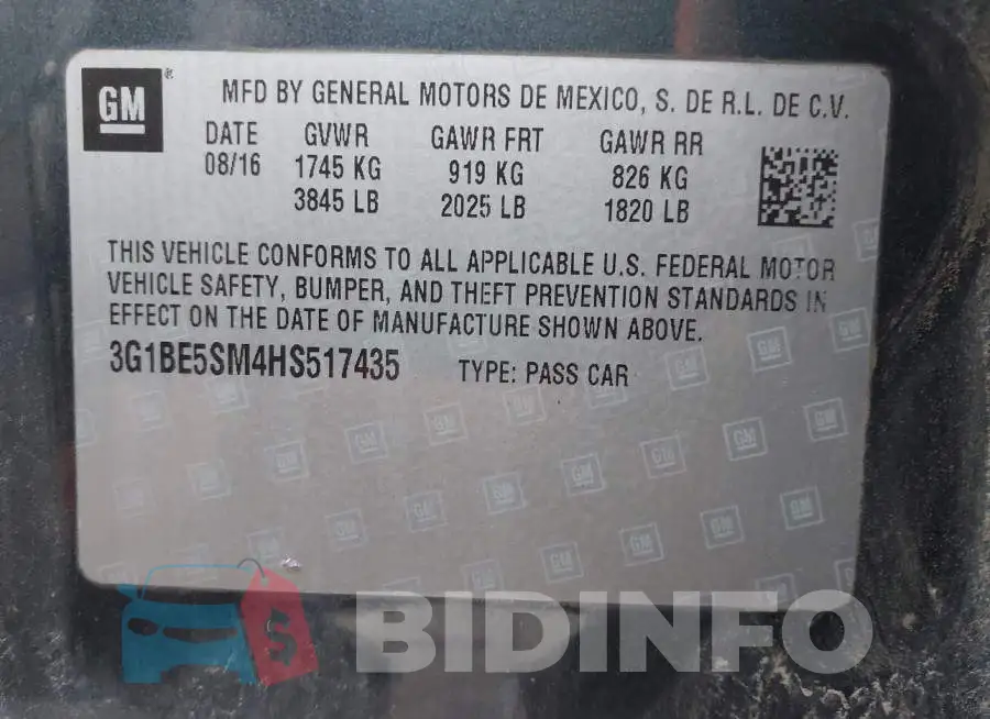 3G1BE5SM4HS517435 Photo# 9