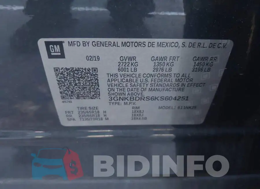 3GNKBDRS6KS604251 Photo# 9