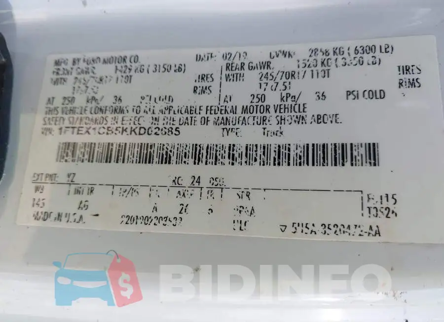 1FTEX1CB5KKD02685 Photo# 9