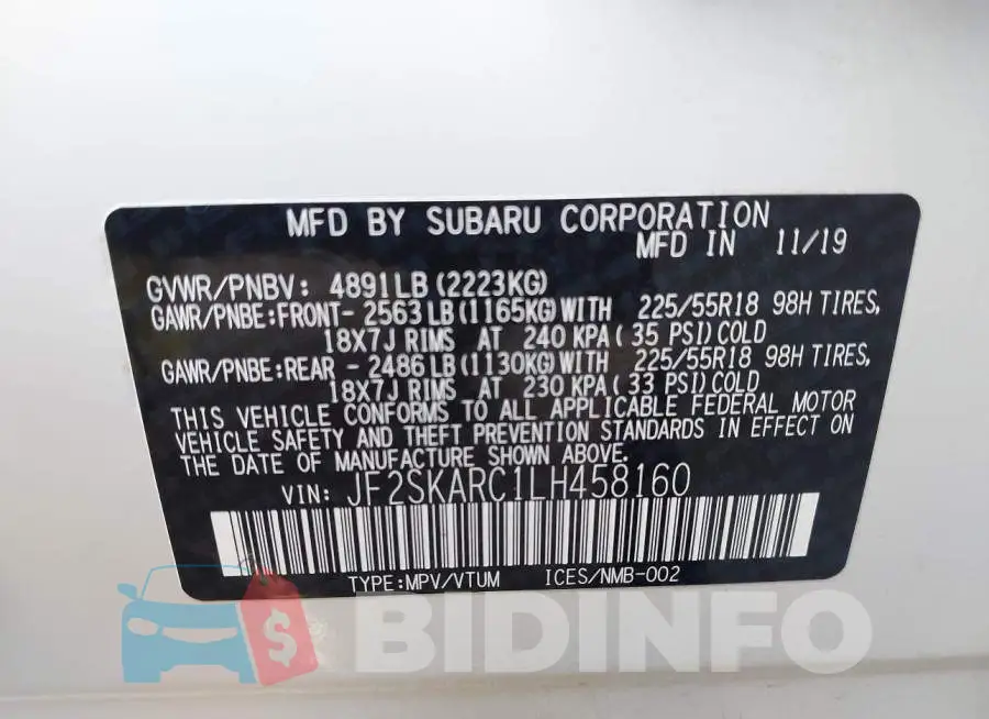 JF2SKARC1LH458160 Photo# 9