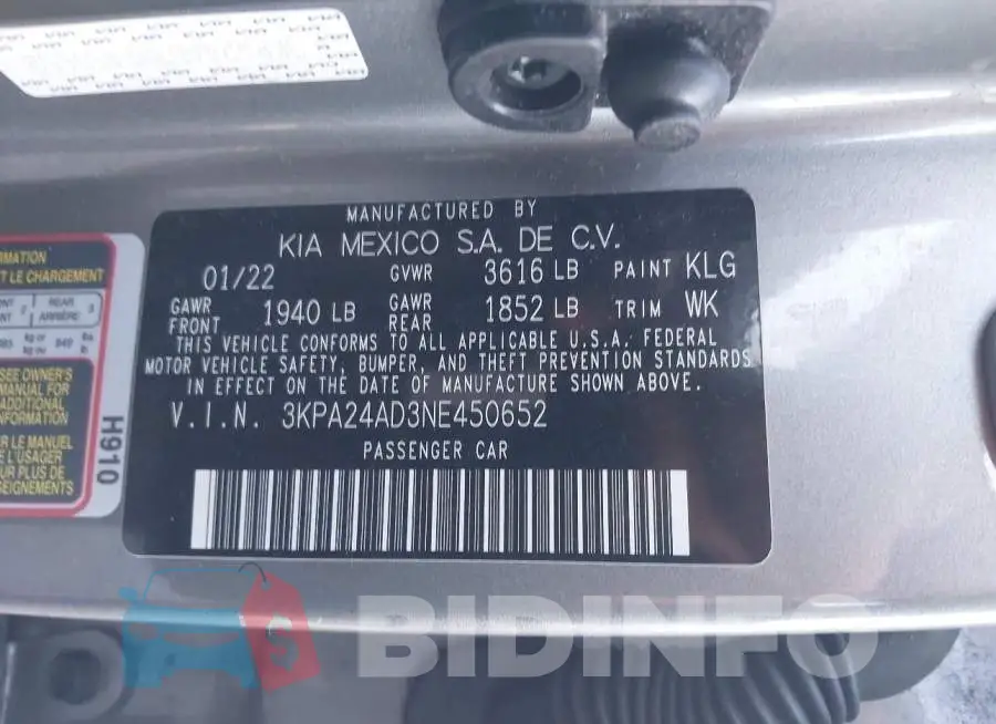 3KPA24AD3NE450652 Photo# 9