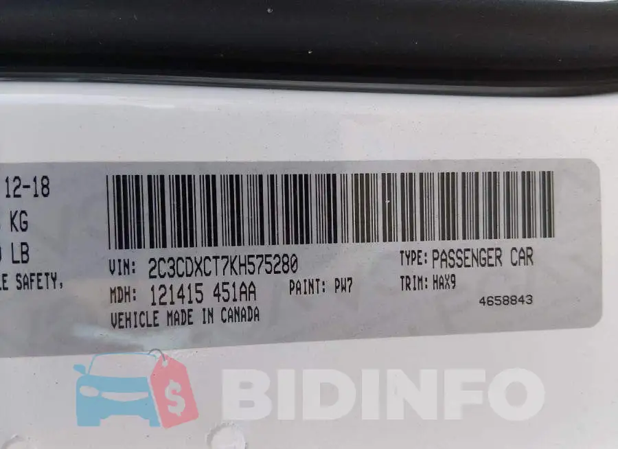2C3CDXCT7KH575280 Photo# 9
