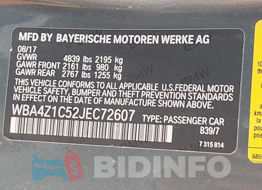 WBA4Z1C52JEC72607 Photo# 9