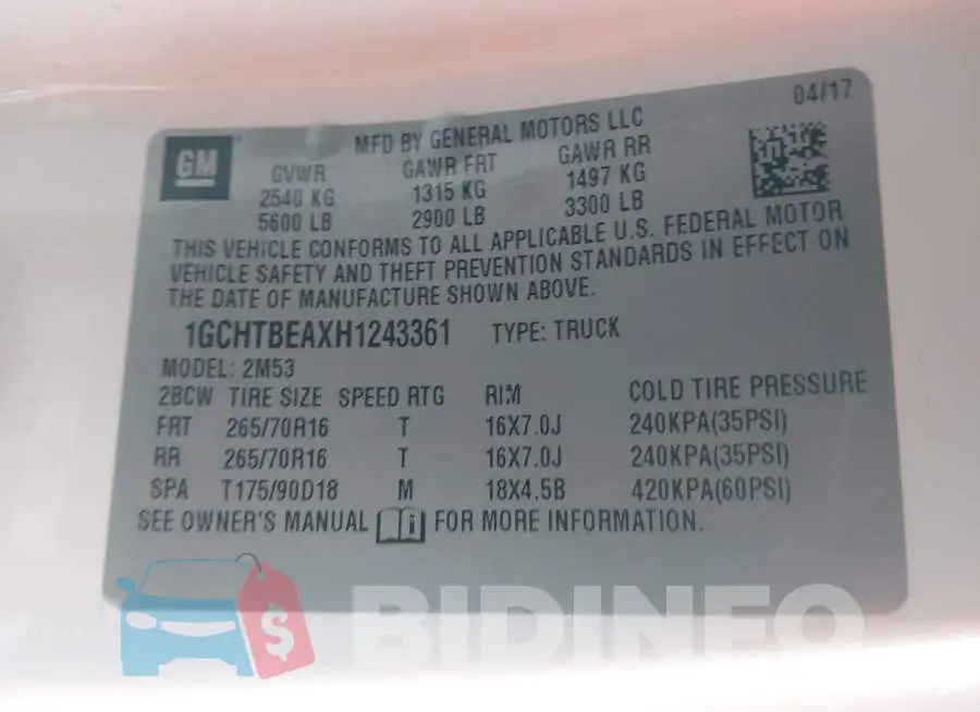 1GCHTBEAXH1243361 Photo# 9