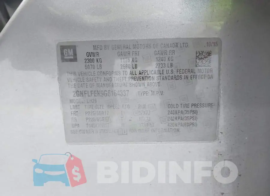 2GNFLFEK9G6164337 Photo# 9