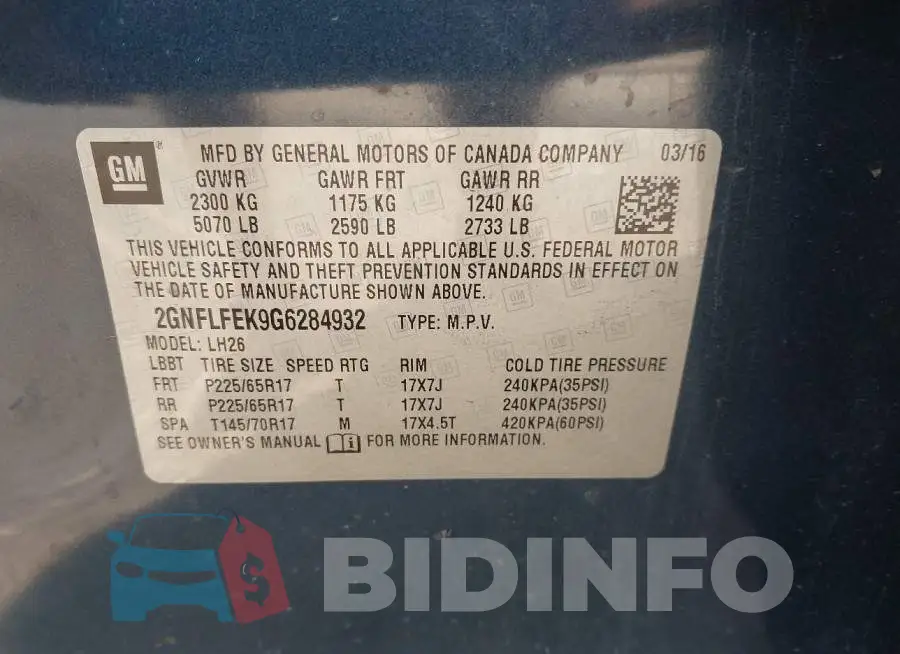 2GNFLFEK9G6284932 Photo# 9