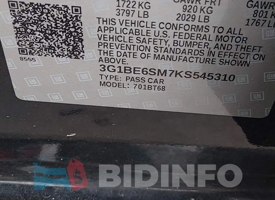 3G1BE6SM7KS545310 Photo# 9