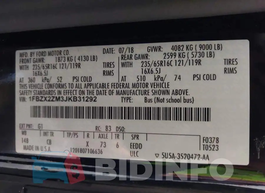 1FBZX2ZM3JKB31292 Photo# 9