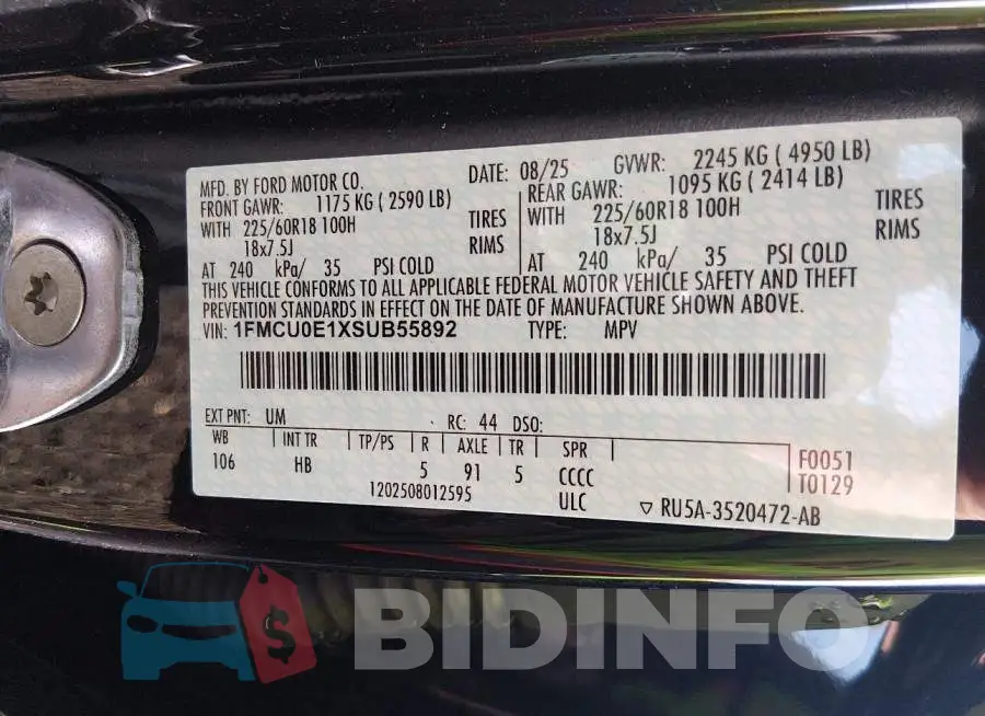 1FMCU0E1XSUB55892 Photo# 9