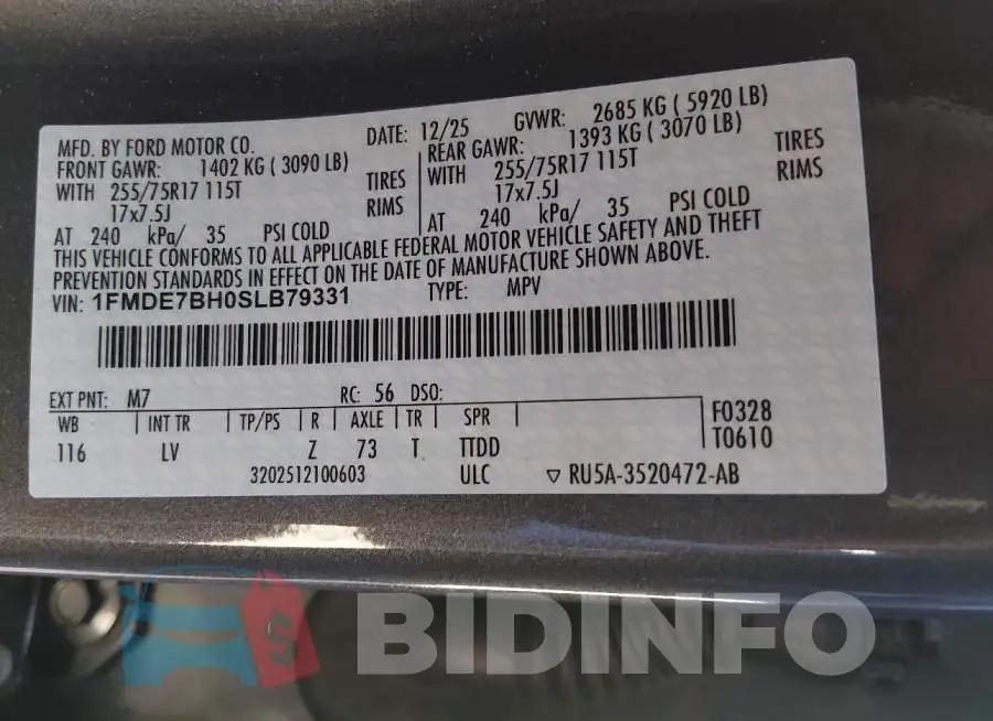 1FMDE7BH0SLB79331 Photo# 9