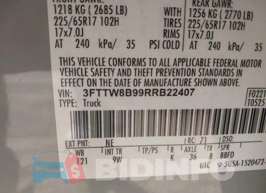 3FTTW8B99RRB22407 Photo# 9