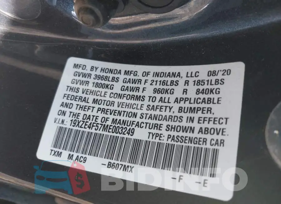 19XZE4F57ME003249 Photo# 9