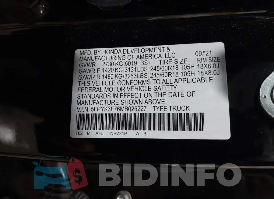 5FPYK3F76MB025227 Photo# 9
