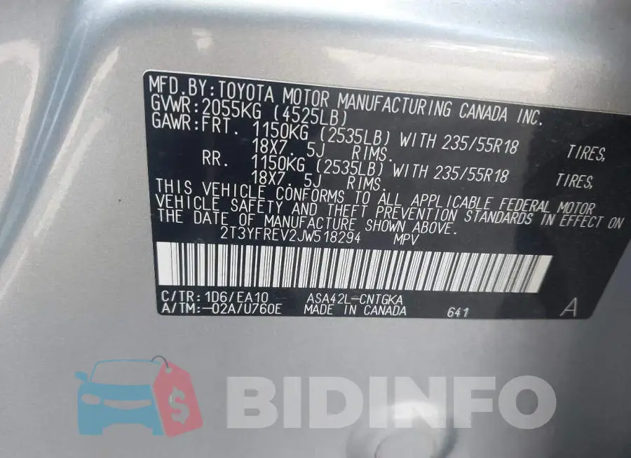 2T3YFREV2JW518294 Photo# 9