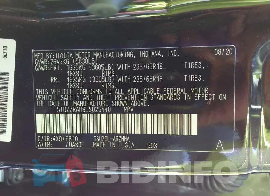 5TDZZRAH9LS025440 Photo# 9