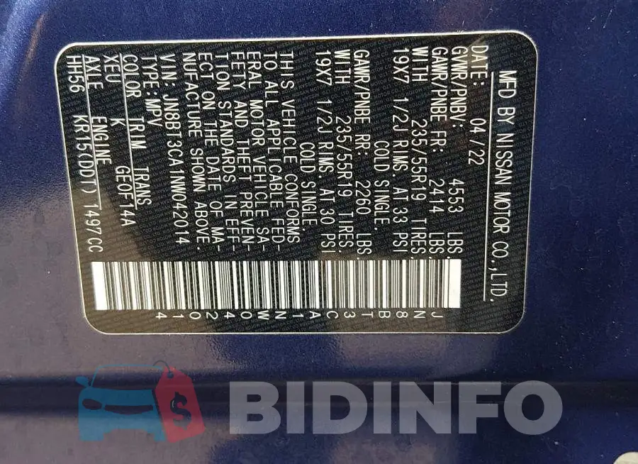 JN8BT3CA1NW042014 Photo# 9