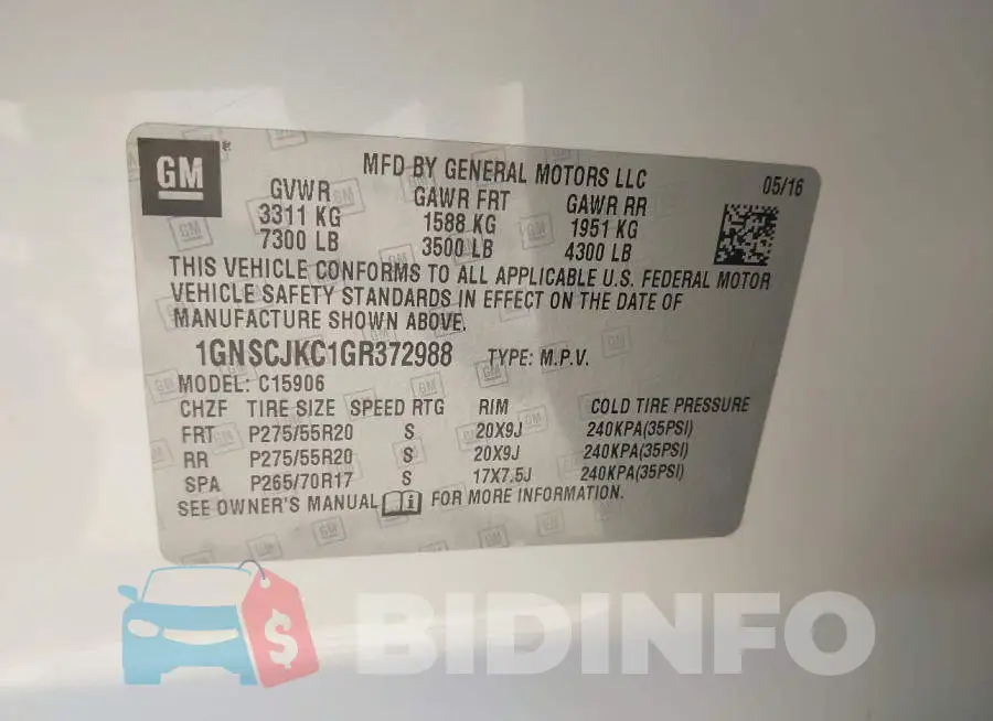 1GNSCJKC1GR372988 Photo# 9
