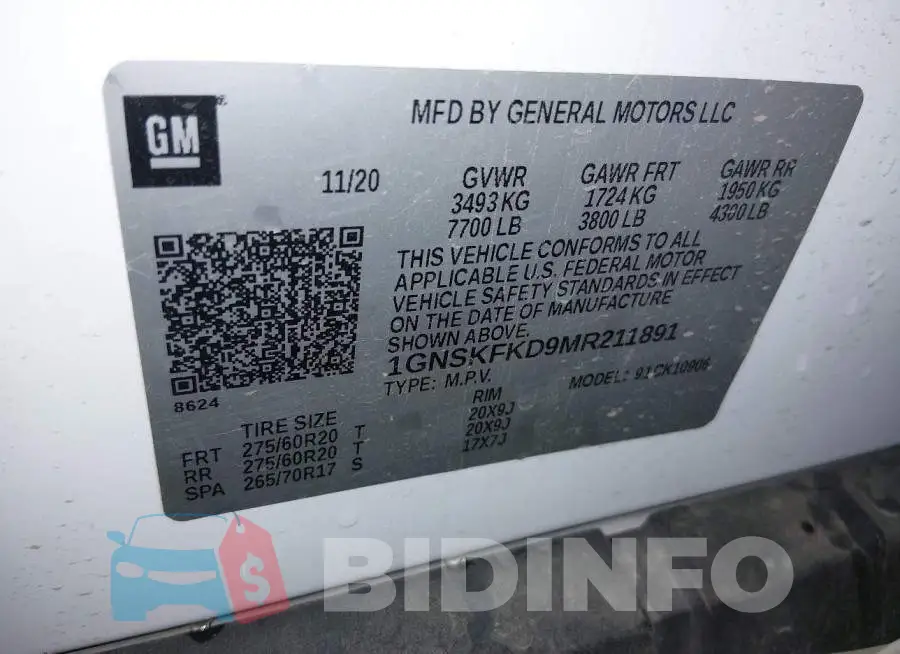 1GNSKFKD9MR211891 Photo# 9