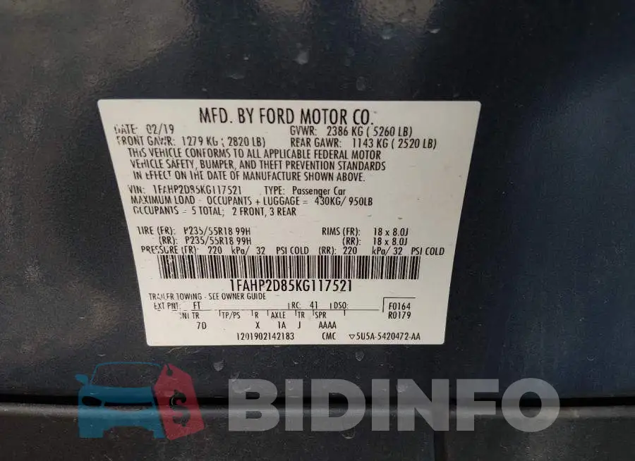 1FAHP2D85KG117521 Photo# 9