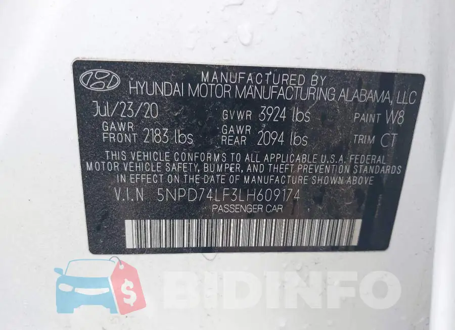 5NPD74LF3LH609174 Photo# 9