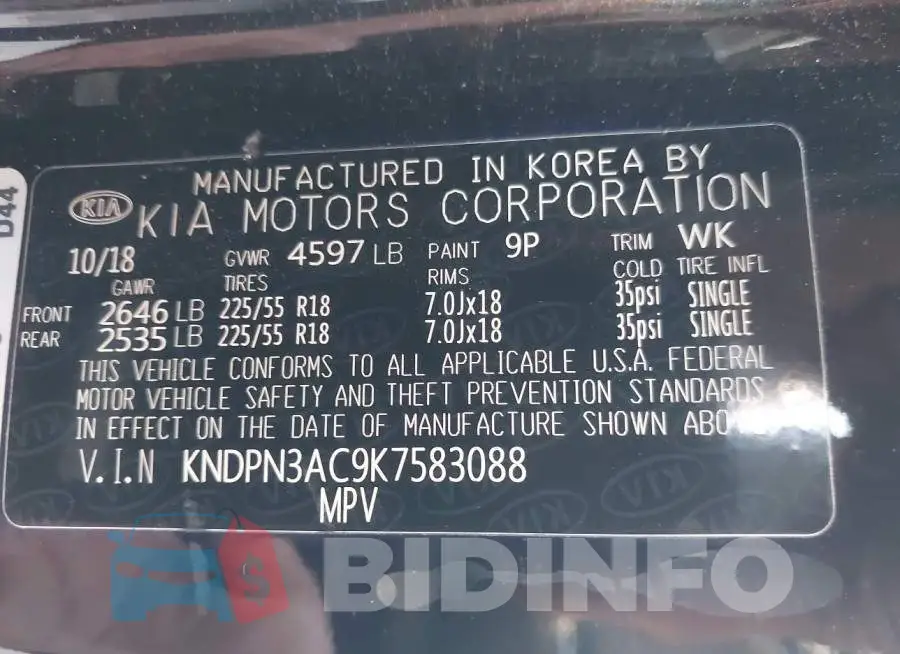 KNDPN3AC9K7583088 Photo# 9