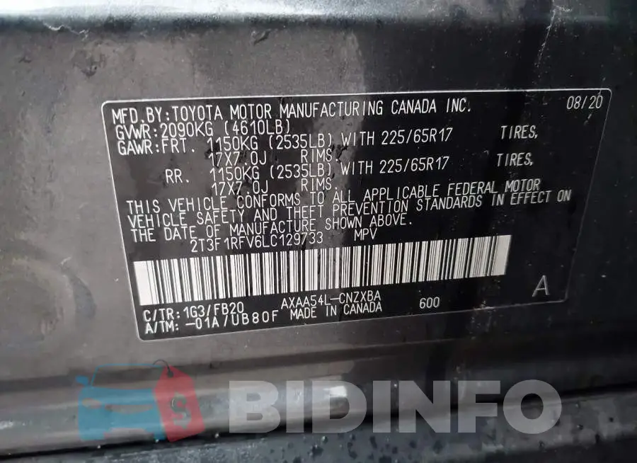2T3F1RFV6LC129733 Photo# 9