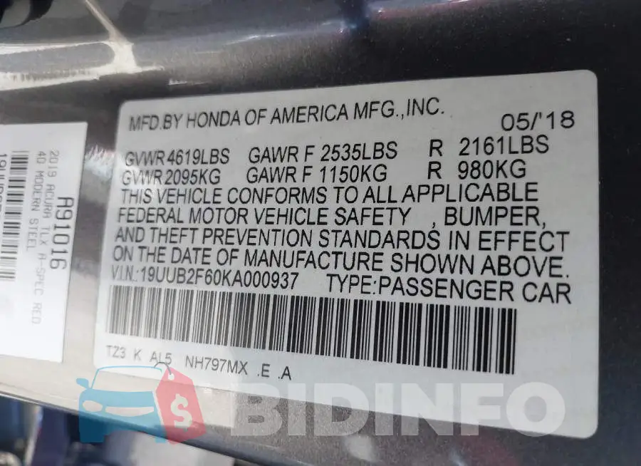 19UUB2F60KA000937 Photo# 9